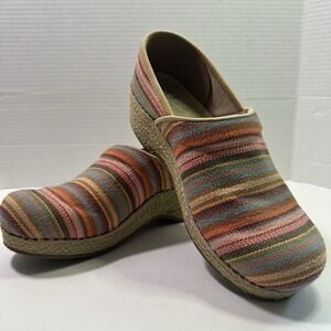 Dansko Vegan Womens Size EU 39 US 8.5 -9 Striped Multi Slip On Work‎ Clog Shoes